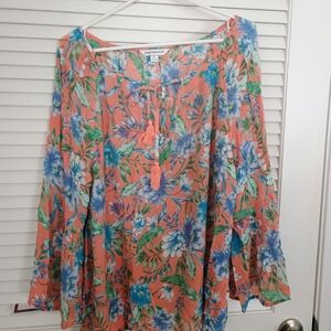 Counterparts Coral and Blue Floral Blouse